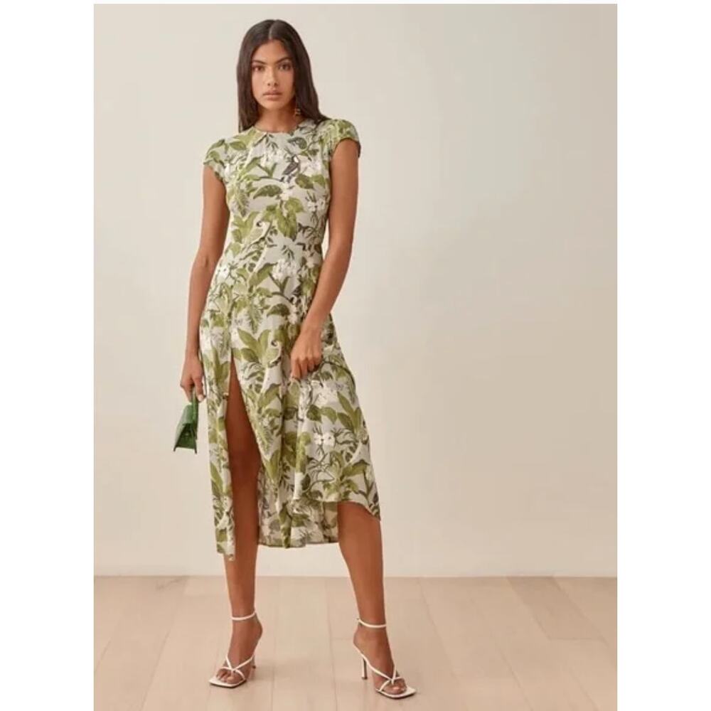 Reformation Green Floral Midi Dress